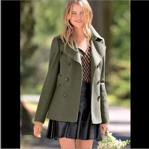 Victorias Secret Wool Blend Pea Coat, Sz 0, Green, Fully Lined Jacket EUC